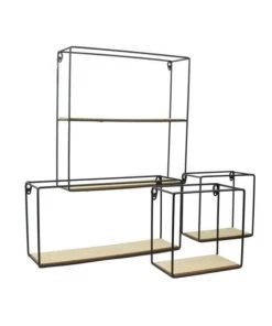 Casâme 4 Étagères Murales En Métal Et Plateaux En Bois - Beige Et Noir