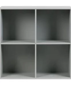 VtWonen Étagères Armoire De Rangement En Bois Gris 4 Ouverts Compartiments