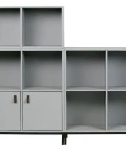VtWonen Étagères Armoire De Rangement En Bois Gris 4 Ouverts Compartiments -Vaisseliers Soldes Magasin armoire de rangement en bois gris 4 ouverts compartiments 3