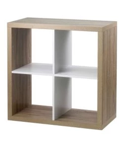 Casâme Étagères Bibliothèque 4 Cases Coloris Chêne Intérieur Blanc