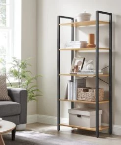 Vaisseliers Soldes Magasin -Vaisseliers Soldes Magasin bibliotheque 5 niveaux medium mdf chene clair h153cm 1