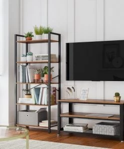 RED DECO Étagères Bibliothèque 5 Niveaux Médium MDF Marron H153CM -Vaisseliers Soldes Magasin bibliotheque 5 niveaux medium mdf marron h153cm 2