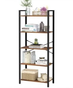 RED DECO Étagères Bibliothèque 5 Niveaux Médium MDF Marron H153CM -Vaisseliers Soldes Magasin bibliotheque 5 niveaux medium mdf marron h153cm 5