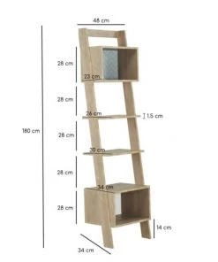 Meubletmoi Étagères Bibliothèque échelle Décor Bois Clair Et Bleu -Vaisseliers Soldes Magasin bibliotheque echelle decor bois clair et bleu 4