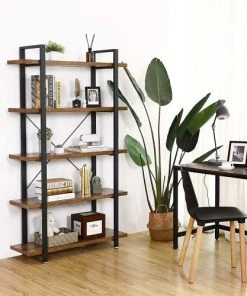 RED DECO Étagères Bibliothèque Médium MDF Marron H117.5CM -Vaisseliers Soldes Magasin bibliotheque medium mdf marron h117 5cm 2