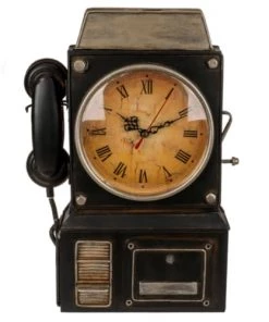 Out Of The Blue Étagères Boîte à Clefs Horloge Téléphone Noire Vintage 27,5x36cm