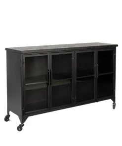 Drawer Vitrines Buffet En Bois Et Métal à Roulettes L120cm Noir -Vaisseliers Soldes Magasin buffet en bois et metal a roulettes l120cm noir 2