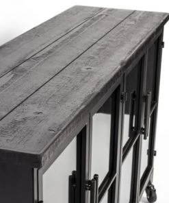 Drawer Vitrines Buffet En Bois Et Métal à Roulettes L120cm Noir -Vaisseliers Soldes Magasin buffet en bois et metal a roulettes l120cm noir 3