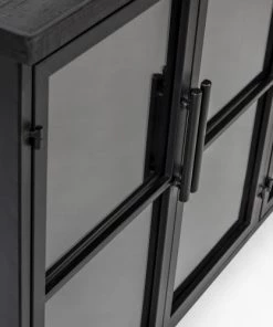 Drawer Vitrines Buffet En Bois Et Métal à Roulettes L120cm Noir -Vaisseliers Soldes Magasin buffet en bois et metal a roulettes l120cm noir 4