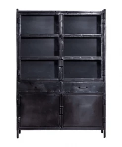 Meubles & Design Vitrines Buffet Haut 180cm Avec Vitrine En Métal Noir -Vaisseliers Soldes Magasin buffet haut 180cm avec vitrine en metal noir 2