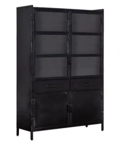 Meubles & Design Vitrines Buffet Haut 180cm Avec Vitrine En Métal Noir