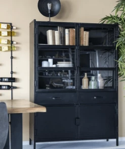 Meubles & Design Vitrines Buffet Haut 180cm Avec Vitrine En Métal Noir -Vaisseliers Soldes Magasin buffet haut 180cm avec vitrine en metal noir 3