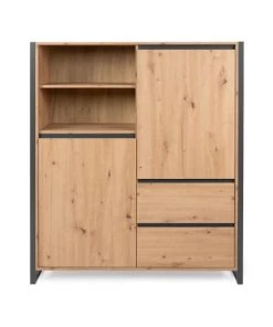 Calicosy Vaisseliers Buffet Haut 2 Portes 2 Tiroirs L120 Cm - Décor Bois Clair