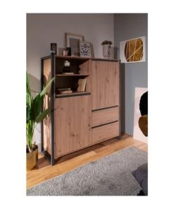 Calicosy Vaisseliers Buffet Haut 2 Portes 2 Tiroirs L120 Cm - Décor Bois Clair -Vaisseliers Soldes Magasin buffet haut 2 portes 2 tiroirs l120 cm decor bois clair 3