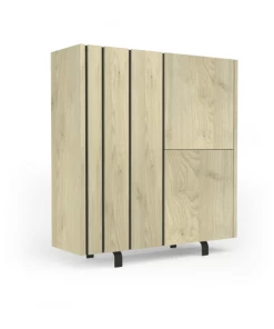 Calicosy Vaisseliers Buffet Haut 3 Portes - Effet Chêne Et Intérieur Noir -Vaisseliers Soldes Magasin buffet haut 3 portes effet chene et interieur noir 1