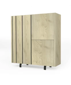 Calicosy Vaisseliers Buffet Haut 3 Portes - Effet Chêne Et Intérieur Noir -Vaisseliers Soldes Magasin buffet haut 3 portes effet chene et interieur noir 2