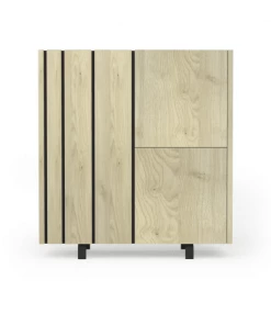 Calicosy Vaisseliers Buffet Haut 3 Portes - Effet Chêne Et Intérieur Noir