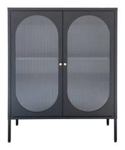 Meubles & Design Vitrines Buffet Haut Vitré En Métal Noir 2 Portes