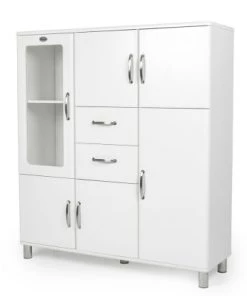 Meubles & Design Vitrines Buffet Vitré En Bois Blanc Style Vintage