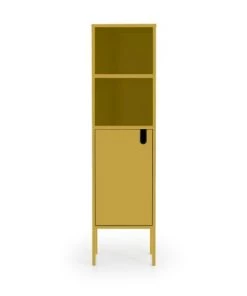 Tenzo Étagères Colonne De Rangement En Bois 1 Porte 2 Niches H152cm Jaune Moutarde