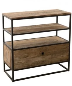 MACABANE Étagères Etagère 1 Tiroir En Teck Recyclé Acacia Mahogany Métal Noir