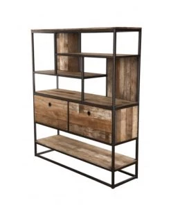 MACABANE Étagères Etagère 2 Tiroirs En Teck Recyclé Acacia Mahogany Métal Et Métal Noir -Vaisseliers Soldes Magasin etagere 2 tiroirs en teck recycle acacia mahogany metal et metal noir 2