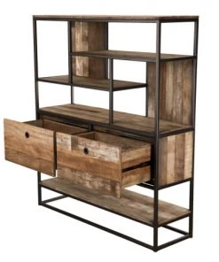 MACABANE Étagères Etagère 2 Tiroirs En Teck Recyclé Acacia Mahogany Métal Et Métal Noir -Vaisseliers Soldes Magasin etagere 2 tiroirs en teck recycle acacia mahogany metal et metal noir 3
