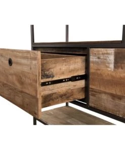 MACABANE Étagères Etagère 2 Tiroirs En Teck Recyclé Acacia Mahogany Métal Et Métal Noir -Vaisseliers Soldes Magasin etagere 2 tiroirs en teck recycle acacia mahogany metal et metal noir 5