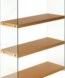 ReCollection Étagères Etagère 4 étagères Bois Dorée Montant Verre H113cm