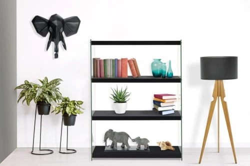 ReCollection Étagères Etagère 4 étagères Bois Noir Montant Verre H113cm 2 ReCollection Étagères Etagère 4 étagères Bois Noir Montant Verre H113cm – Image 2