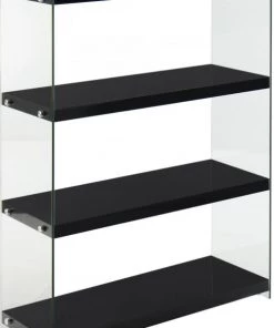 ReCollection Étagères Etagère 4 étagères Bois Noir Montant Verre H113cm
