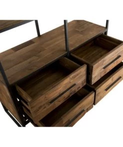 MACABANE Étagères Etagère 4 Niveaux 4 Tiroirs En Teck Recyclé Et Métal Noir -Vaisseliers Soldes Magasin etagere 4 niveaux 4 tiroirs en teck recycle et metal noir 3