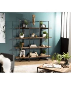 Vaisseliers Soldes Magasin -Vaisseliers Soldes Magasin etagere 4 niveaux en teck recycle acacia mahogany metal noir 1