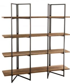 MACABANE Étagères Etagère 4 Niveaux En Teck Recyclé Acacia Mahogany Métal Noir