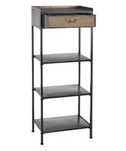 Altobuy Étagères Etagère 4 Plateaux 1 Tiroir Métal Noir Et Or Vieilli -Vaisseliers Soldes Magasin etagere 4 plateaux 1 tiroir metal noir et or vieilli 2