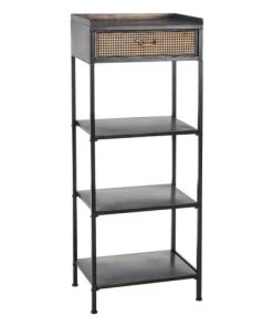 Altobuy Étagères Etagère 4 Plateaux 1 Tiroir Métal Noir Et Or Vieilli