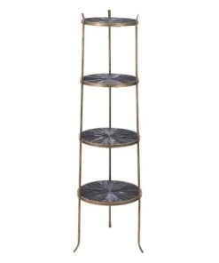Altobuy Étagères Etagère 4 Plateaux Métal Noir Et Or Vieilli