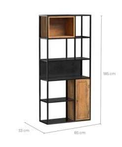 Rendez Vous Déco Étagères Etagère 5 Niveaux En Métal Noir Et Bois 1 Porte -Vaisseliers Soldes Magasin etagere 5 niveaux en metal noir et bois 1 porte 2