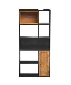 Rendez Vous Déco Étagères Etagère 5 Niveaux En Métal Noir Et Bois 1 Porte