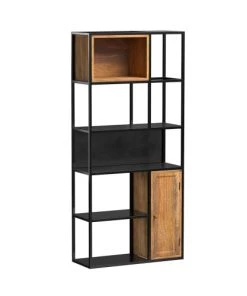 Rendez Vous Déco Étagères Etagère 5 Niveaux En Métal Noir Et Bois 1 Porte -Vaisseliers Soldes Magasin etagere 5 niveaux en metal noir et bois 1 porte 4