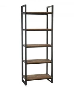 MACABANE Étagères Etagère 5 Niveaux En Teck Recyclé Et Métal Noir