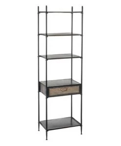 Altobuy Étagères Etagère 5 Plateaux 1 Tiroir Métal Noir Et Or Vieilli