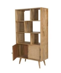 Rendez Vous Déco Étagères Etagère 6 Niches 2 Portes En Cannage Et Bois De Manguier -Vaisseliers Soldes Magasin etagere 6 niches 2 portes en cannage et bois de manguier 3