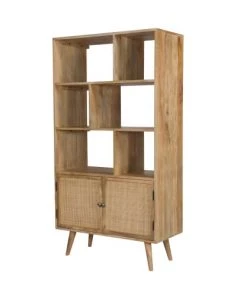 Rendez Vous Déco Étagères Etagère 6 Niches 2 Portes En Cannage Et Bois De Manguier -Vaisseliers Soldes Magasin etagere 6 niches 2 portes en cannage et bois de manguier 5