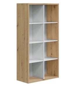 HOMN Étagères Étagère 8 Compartiments, Chêne Et Blanc, 71,5 Cm De Longueur