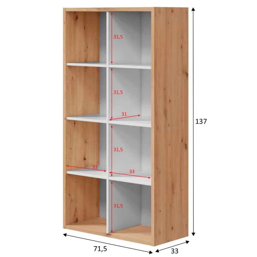 HOMN Étagères Étagère 8 Compartiments, Chêne Et Blanc, 71,5 Cm De Longueur 5 HOMN Étagères Étagère 8 Compartiments, Chêne Et Blanc, 71,5 Cm De Longueur – Image 5