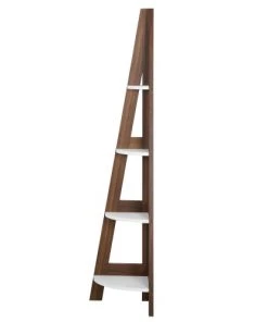 Beliani Étagères Étagère Angle Marron Foncé Et Blanche -Vaisseliers Soldes Magasin etagere angle marron fonce et blanche 2