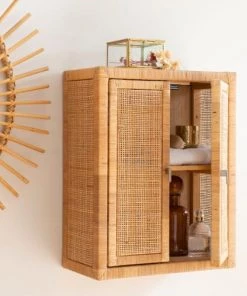 Kok Maison Étagères Etagère Armoire En Cannage De Rotin Beige Foncé -Vaisseliers Soldes Magasin etagere armoire en cannage de rotin beige fonce 3