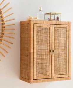 Kok Maison Étagères Etagère Armoire En Cannage De Rotin Beige Foncé -Vaisseliers Soldes Magasin etagere armoire en cannage de rotin beige fonce 4