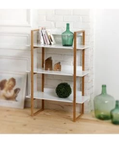 Casâme Étagères Etagère Bambou 3 Niveaux - Blanche -Vaisseliers Soldes Magasin etagere bambou 3 niveaux blanche 2